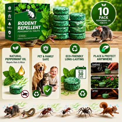 VezenMira™ 🟢 Natural Peppermint Rodent Repellent Tablets – 10 Pack.